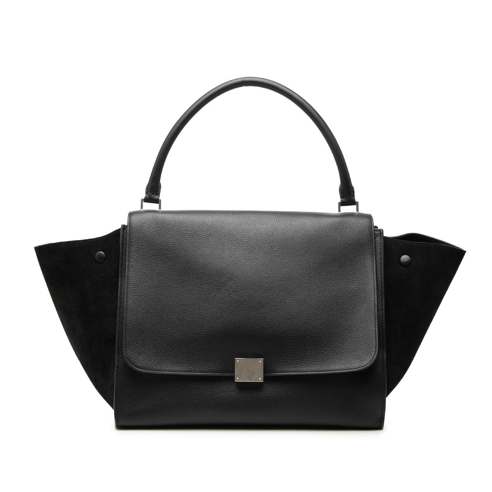 Pre-Loved Celine Large Drummed Calfskin and Suede Trapeze Satchel